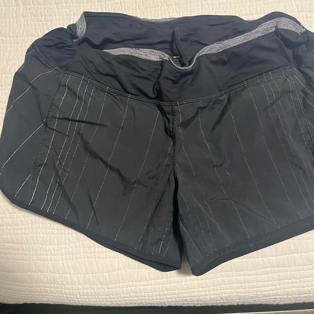 Lululemon Athletica Black (reflective pinstripes) Running Shorts w/4 inch inseam